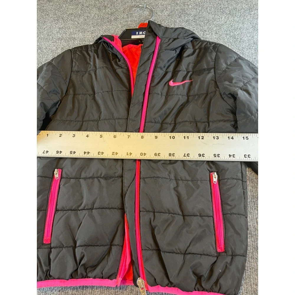 Nike Girls Black Pink Quilted Puffer Hooded Jacket Size 6 5-6 Years